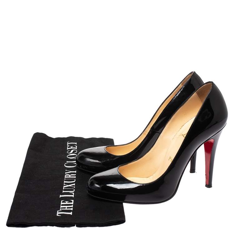 Pre Owned Christian Louboutin Black Patent Leather Simple Pumps Size 38