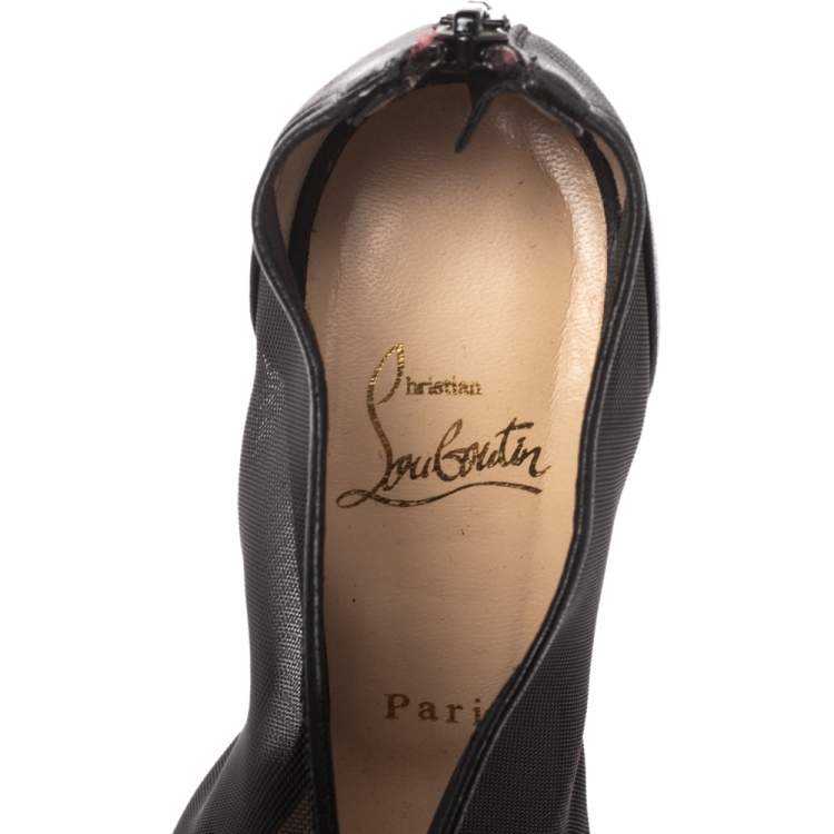 Pre Owned Christian Louboutin Black Mesh And Leather Janet Wedge Booties Size 37