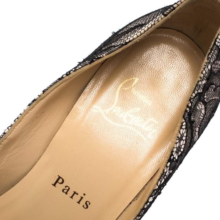 Pre Owned Christian Louboutin Black Lace and Satin Very Prive Peep Toe Pumps Size 36