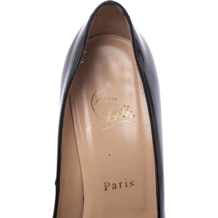 Pre Owned Christian Louboutin Black Patent Leather Palais Royal Peep Toe Platform Pumps Size 38.5
