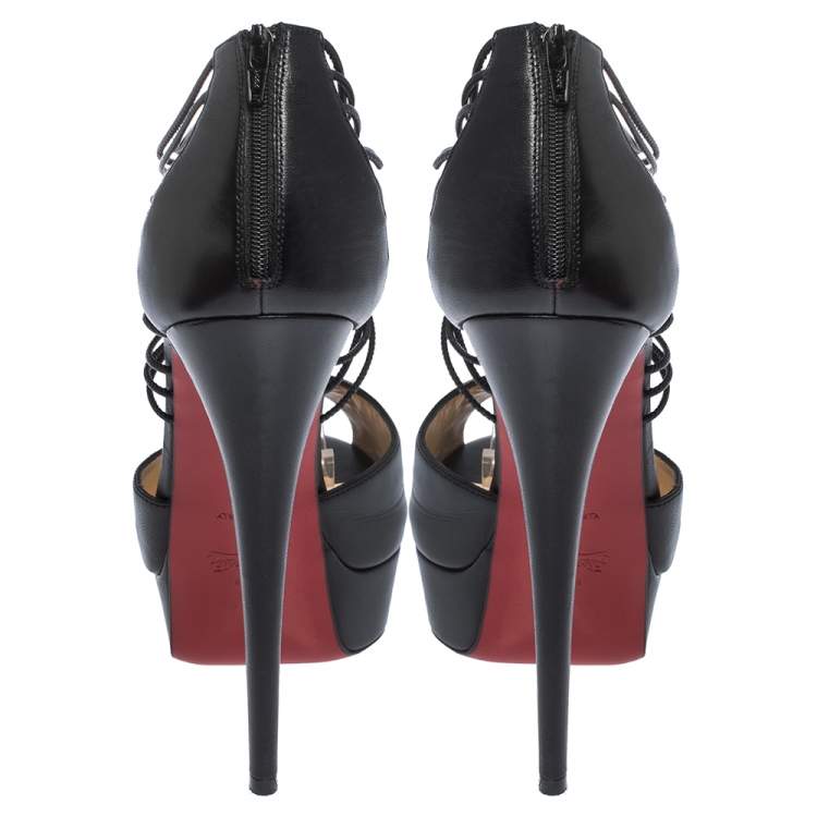 Pre Owned Christian Louboutin Black Leather Strappy Confusalta Platform Sandals Size 38