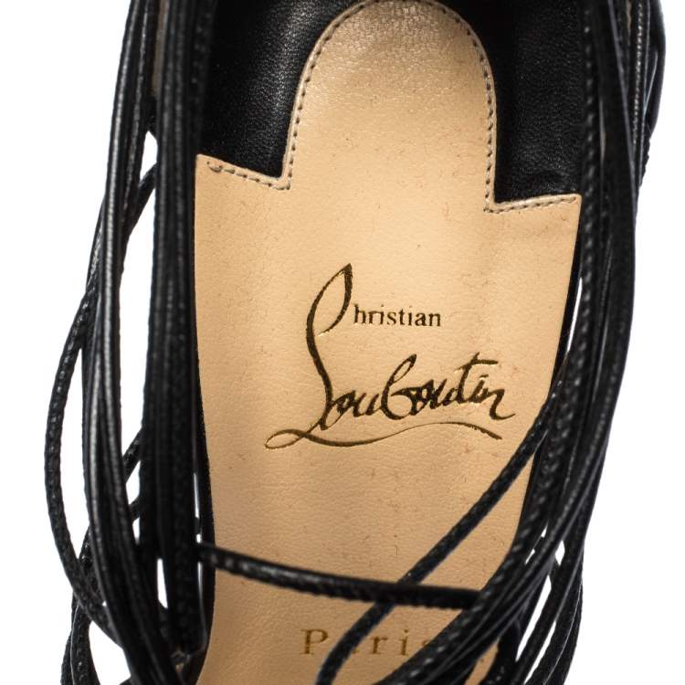 Pre Owned Christian Louboutin Black Leather Strappy Confusalta Platform Sandals Size 38