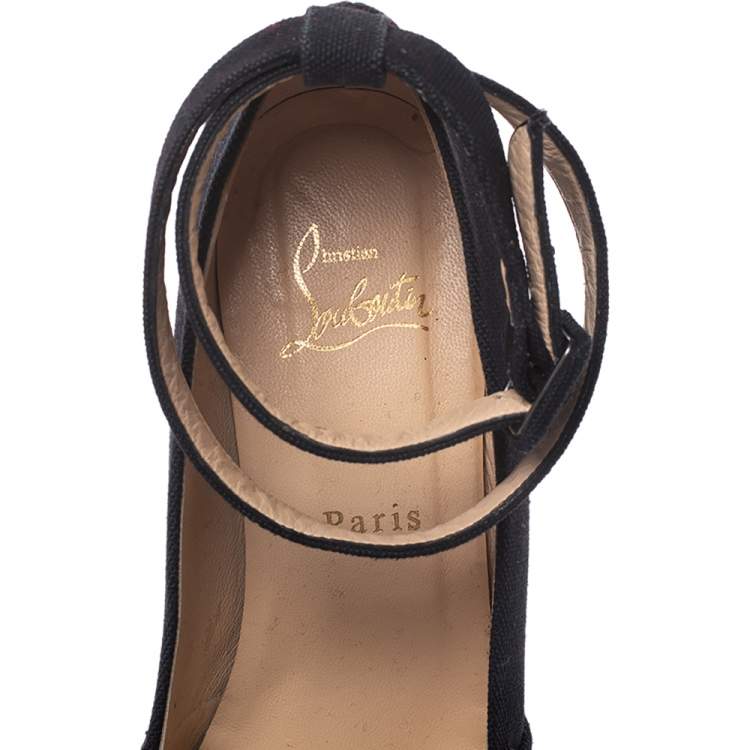 Pre Owned Christian Louboutin Black Canvas Dehia Espadrille Platform Pumps Size 38