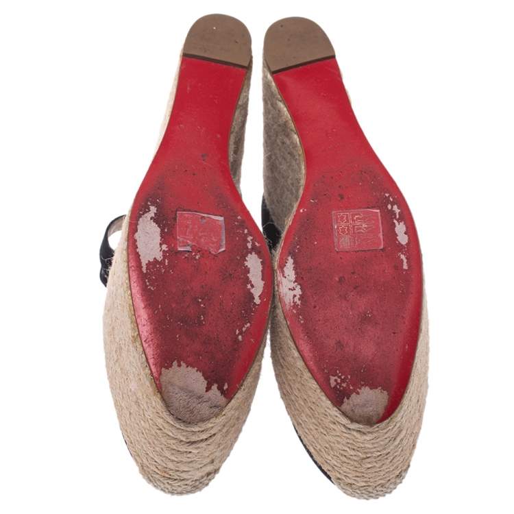 Pre Owned Christian Louboutin Black Canvas Dehia Espadrille Platform Pumps Size 38