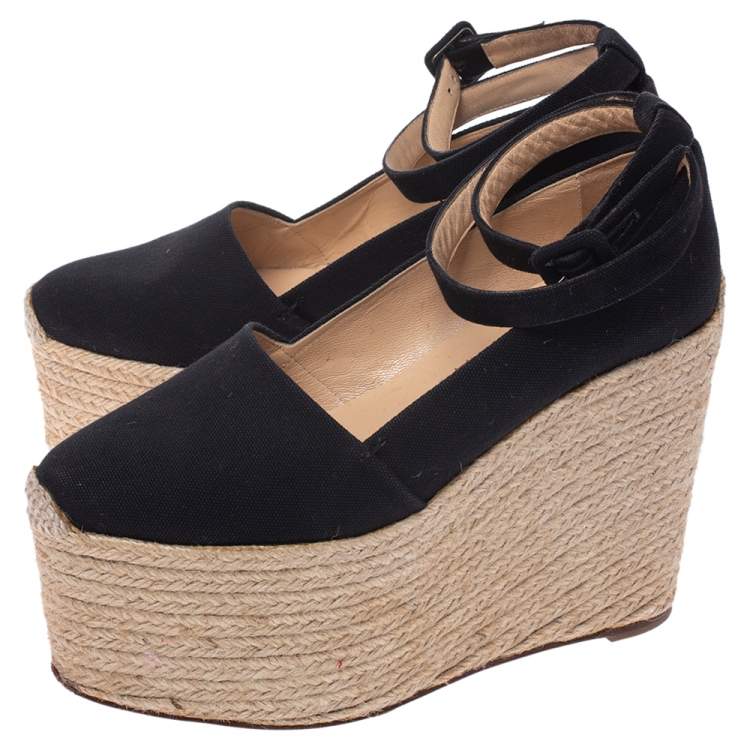 Pre Owned Christian Louboutin Black Canvas Dehia Espadrille Platform Pumps Size 38