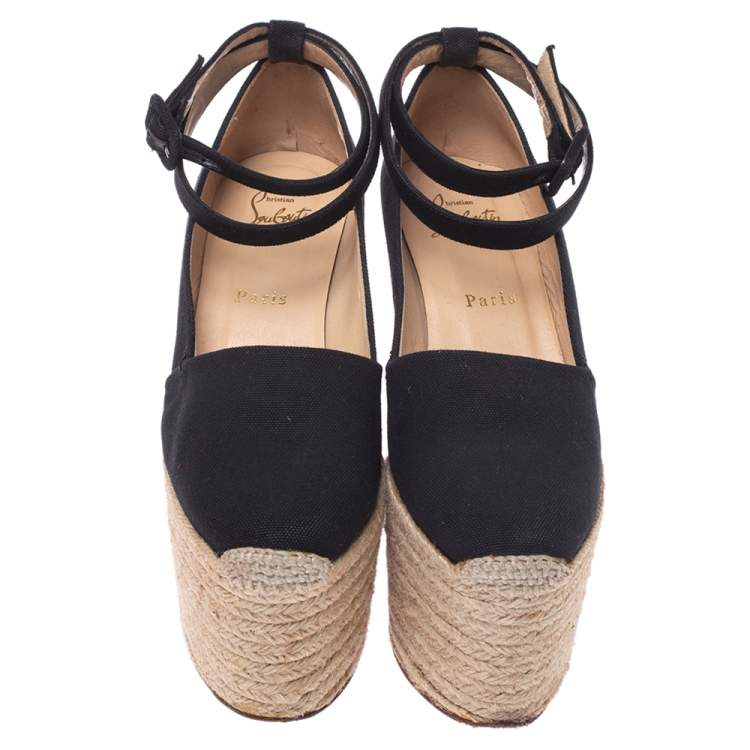 Pre Owned Christian Louboutin Black Canvas Dehia Espadrille Platform Pumps Size 38