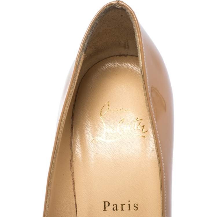 Pre Owned Christian Louboutin Beige Patent Leather New Simple Platform Pumps Size 38.5