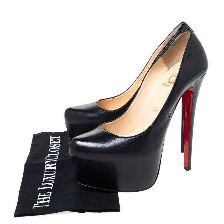 Pre Owned Christian Louboutin Black Leather Daffodile Platform Pumps Size 38.5