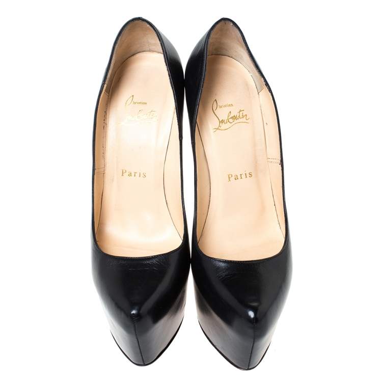 Pre Owned Christian Louboutin Black Leather Daffodile Platform Pumps Size 38.5