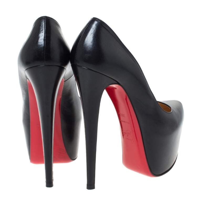 Pre Owned Christian Louboutin Black Leather Daffodile Platform Pumps Size 38.5