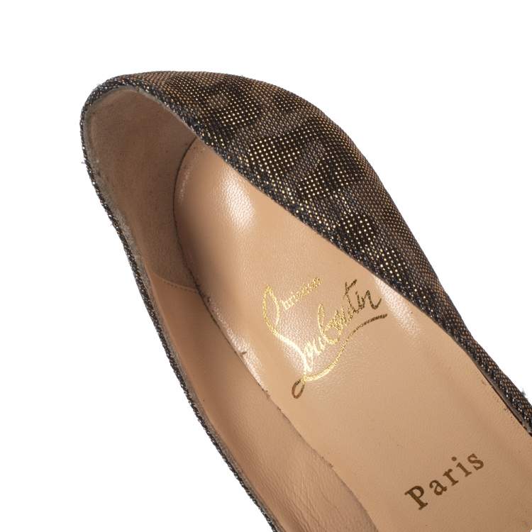 Pre Owned Christian Louboutin Metallic Leopard Print Lame Fabric Very Prive Peep Toe Pumps Size 36