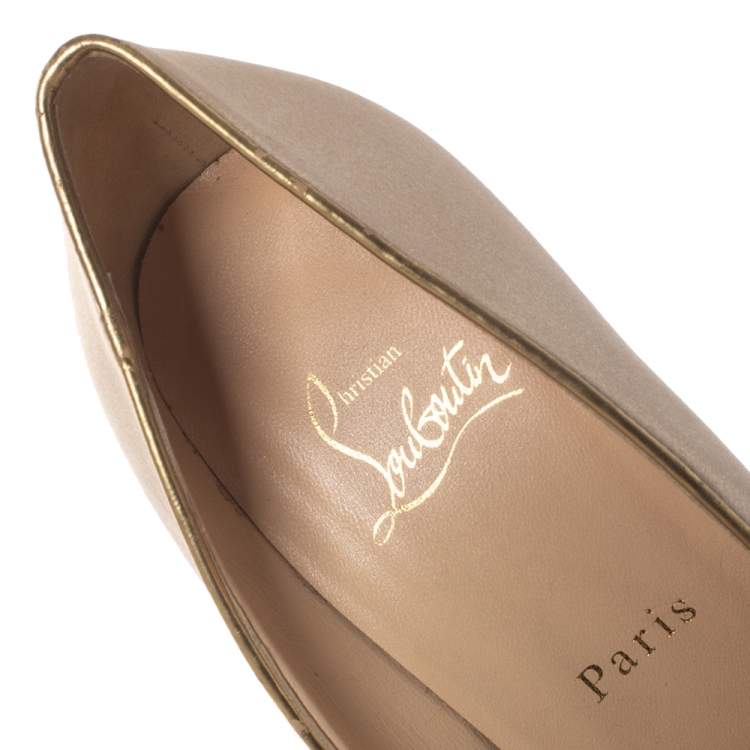 ممل�وكة مسبقًا Christian Louboutin Beige Satin And Leather Cut Out Detail Bianca Platform Pumps Size 38.5