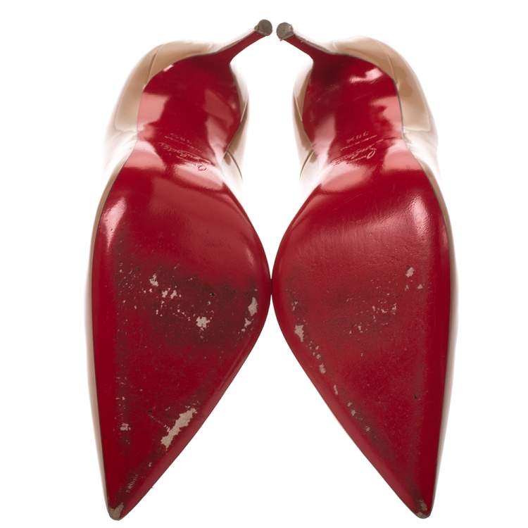 Pre Owned Christian Louboutin Beige Patent Leather So Kate Pumps Size 38.5