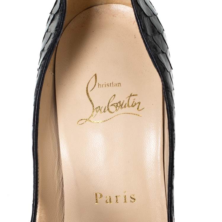 Pre Owned Christian Louboutin Black Python Madame Butterfly Peep Toe Pumps Size 38.5