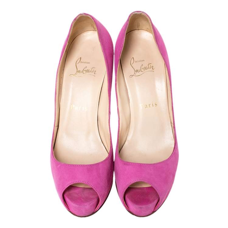 Pre Owned Christian Louboutin Pink Suede Hyper Prive Peep Toe Platform Pumps Size 36.5