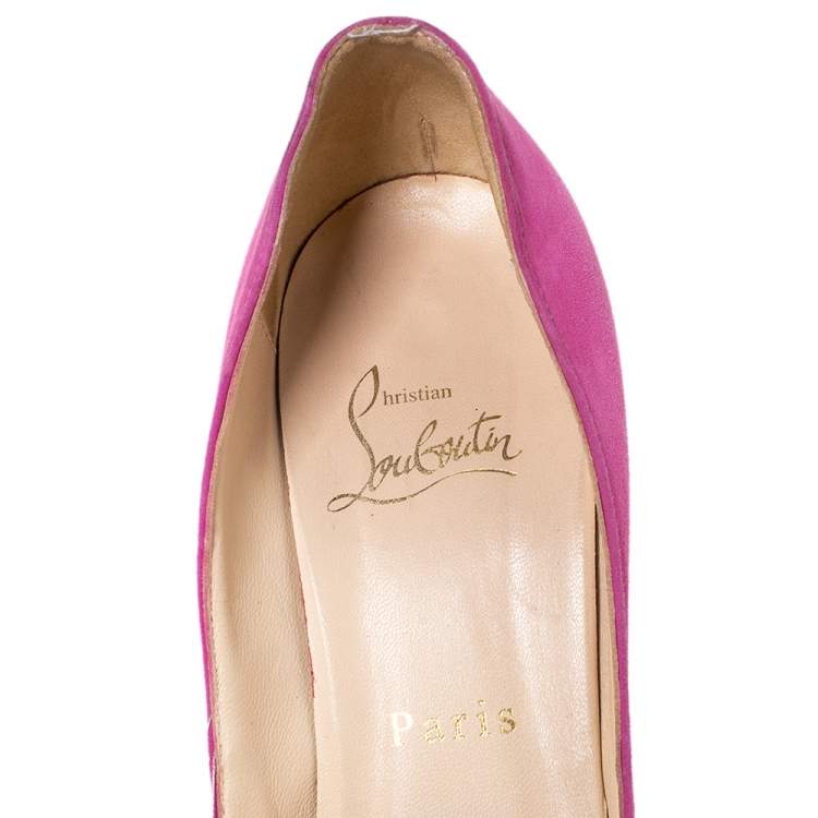 Pre Owned Christian Louboutin Pink Suede Hyper Prive Peep Toe Platform Pumps Size 36.5