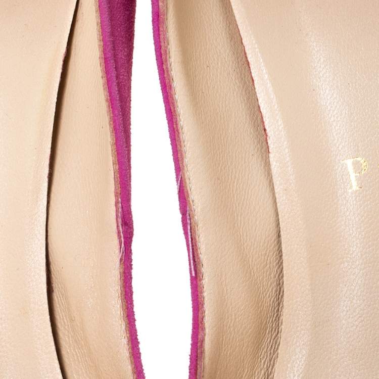 Pre Owned Christian Louboutin Pink Suede Hyper Prive Peep Toe Platform Pumps Size 36.5