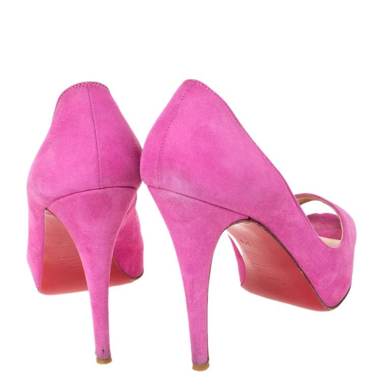 Pre Owned Christian Louboutin Pink Suede Hyper Prive Peep Toe Platform Pumps Size 36.5