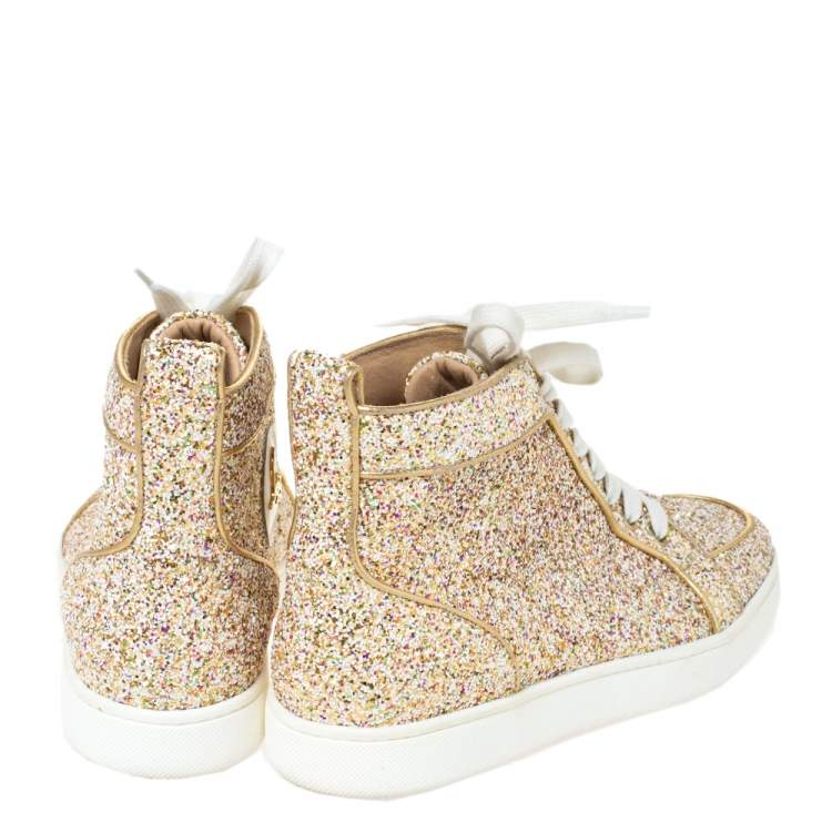 Pre Owned Christian Louboutin Multicolor Glitter Fabric Bip Bip High Top Sneakers Size 39