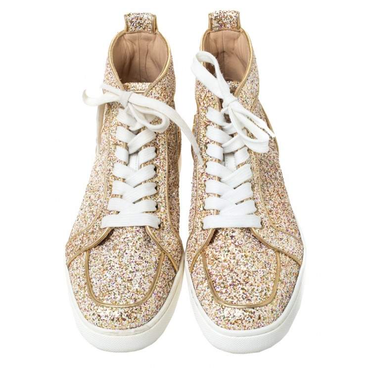 Pre Owned Christian Louboutin Multicolor Glitter Fabric Bip Bip High Top Sneakers Size 39