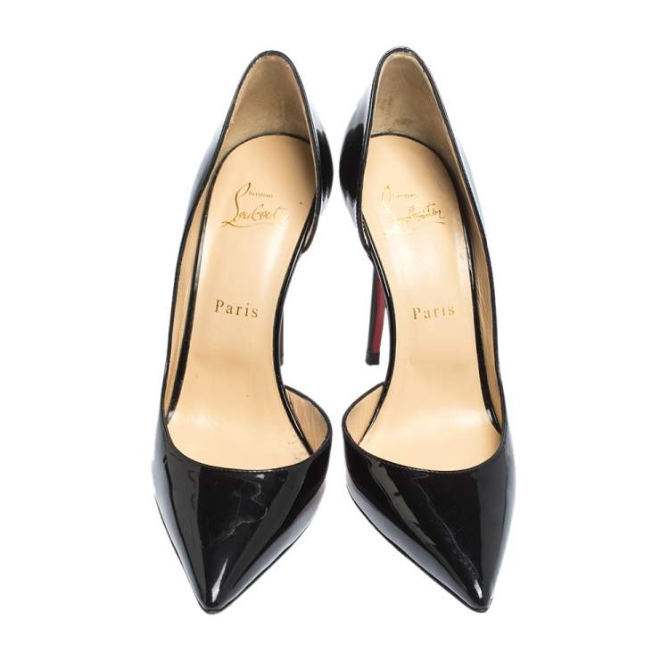 Pre Owned Christian Louboutin Black Patent Leather Iriza D'Orsay Pointed Toe Pumps Size 38