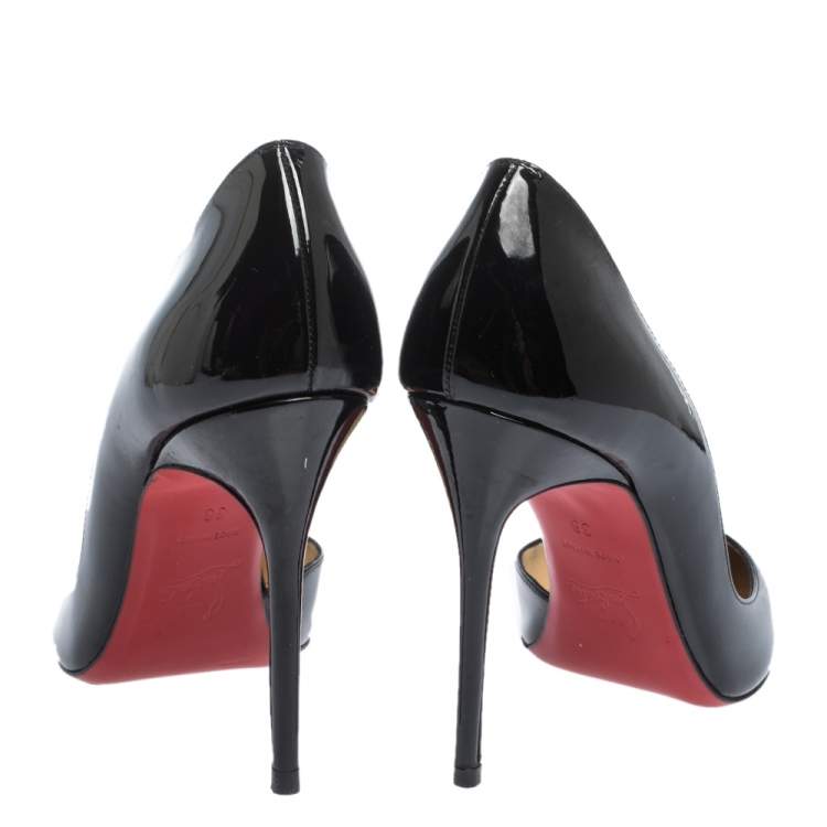 Pre Owned Christian Louboutin Black Patent Leather Iriza D'Orsay Pointed Toe Pumps Size 38