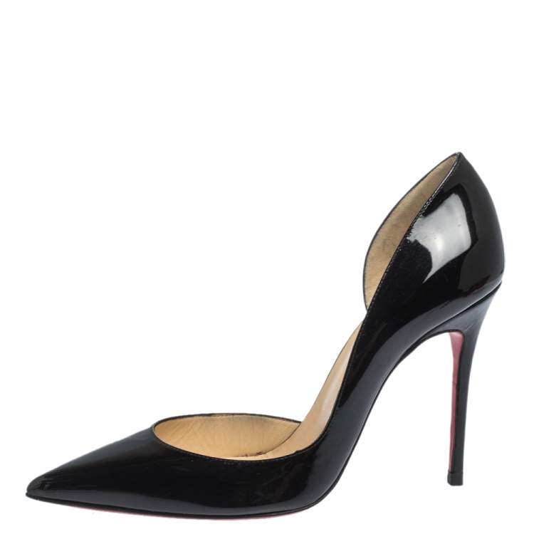 Pre Owned Christian Louboutin Black Patent Leather Iriza D'Orsay Pointed Toe Pumps Size 38