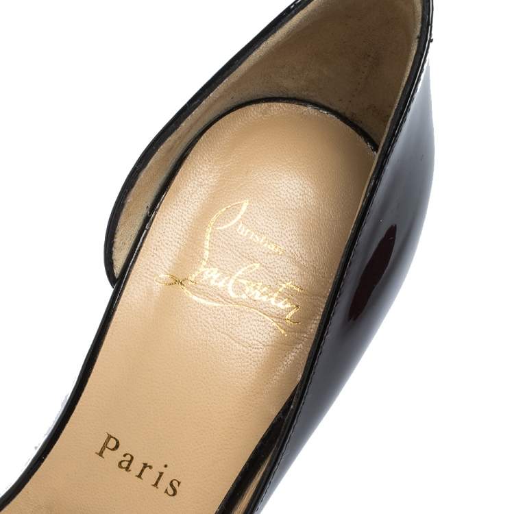 Pre Owned Christian Louboutin Black Patent Leather Iriza D'Orsay Pointed Toe Pumps Size 38