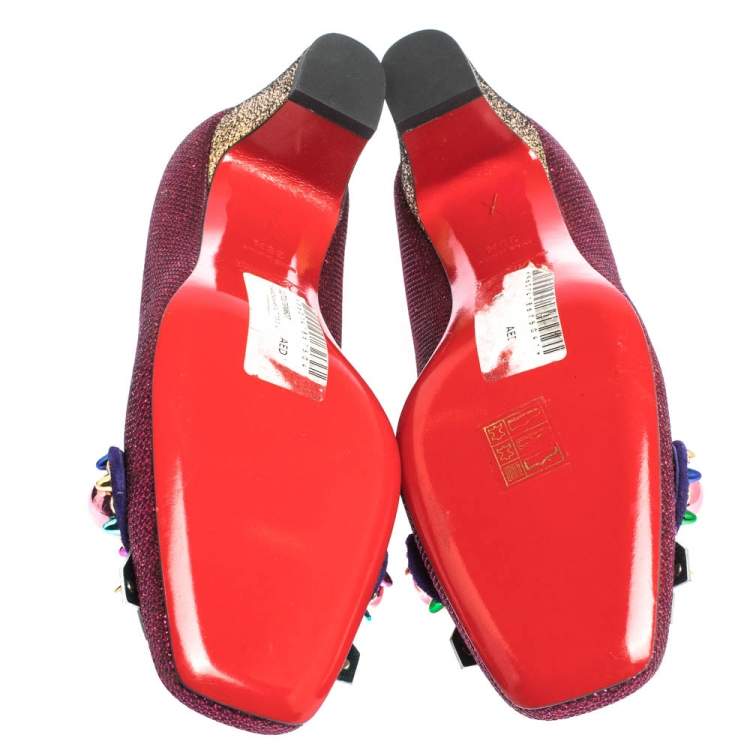 Pre Owned Christian Louboutin Pink/Green Glitter Fabric And Patent Oaxacana Pumps Size 39.5