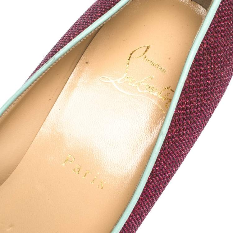 Pre Owned Christian Louboutin Pink/Green Glitter Fabric And Patent Oaxacana Pumps Size 39.5