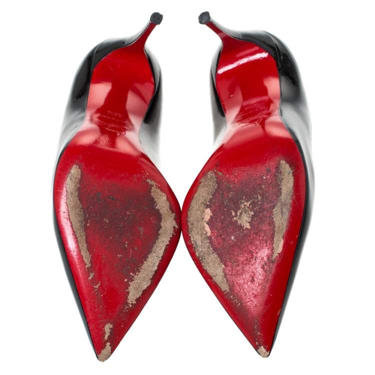 Pre Owned Christian Louboutin Black Patent Leather Doracora Red Heart Pumps Size 38.5