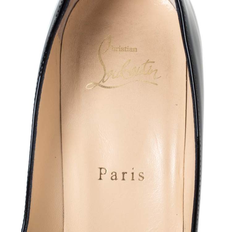 Pre Owned Christian Louboutin Black Patent Leather Doracora Red Heart Pumps Size 38.5