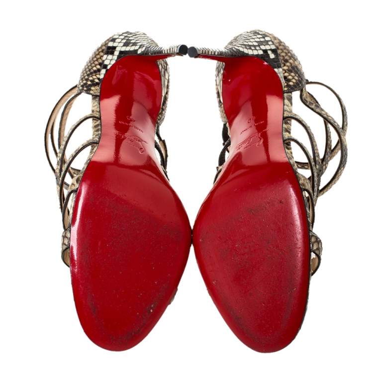Pre Owned Christian Louboutin Two Tone Python Leather Mariniere 100 Sandals Size 40