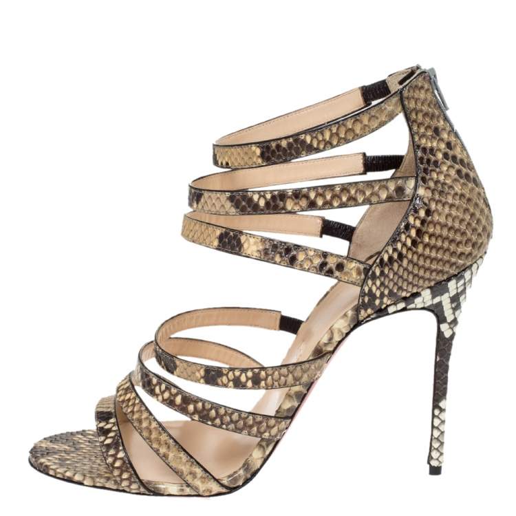 Pre Owned Christian Louboutin Two Tone Python Leather Mariniere 100 Sandals Size 40
