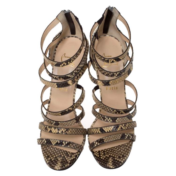 Pre Owned Christian Louboutin Two Tone Python Leather Mariniere 100 Sandals Size 40