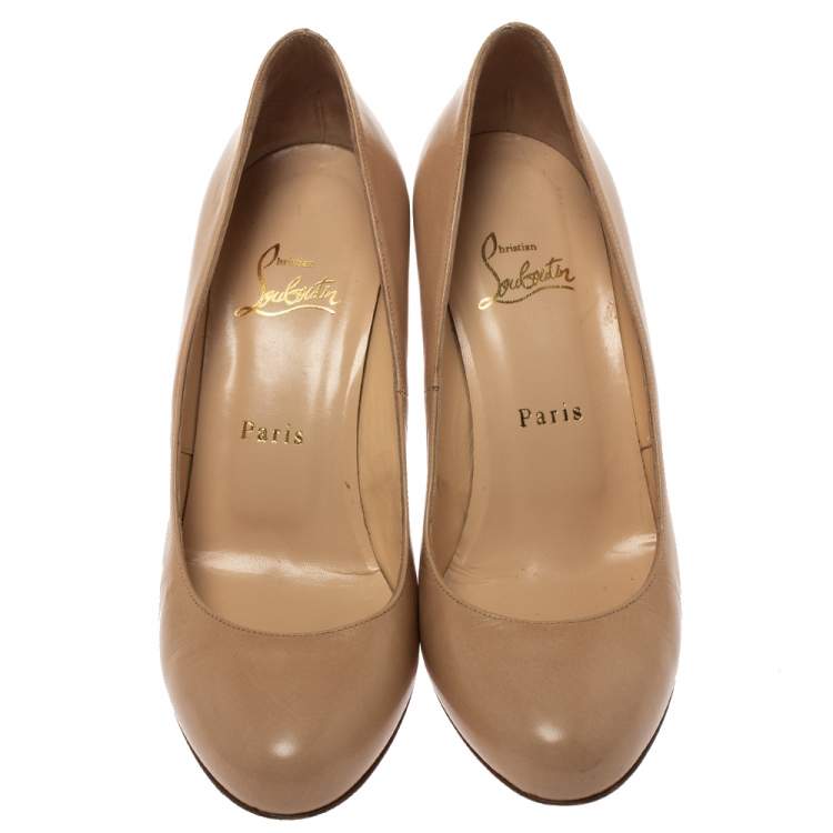 Pre Owned Christian Louboutin Beige Leather New Simple Pumps Size 38