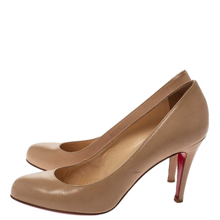 Pre Owned Christian Louboutin Beige Leather New Simple Pumps Size 38