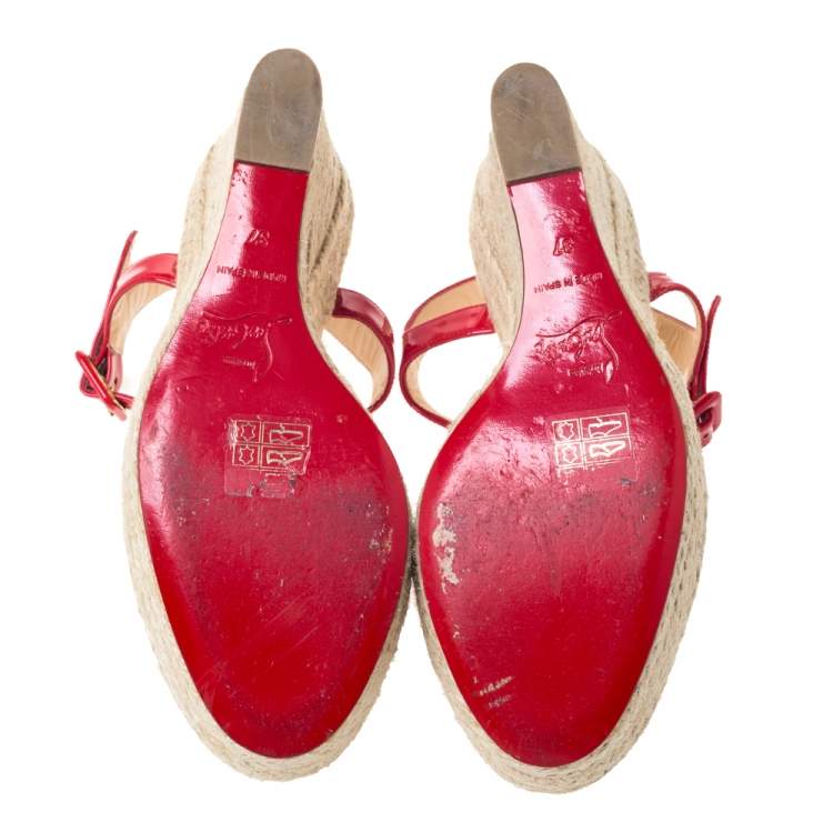 Pre Owned Christian Louboutin Tricolor Patent Leather Spachica Espadrille Wedge Sandals Size 37