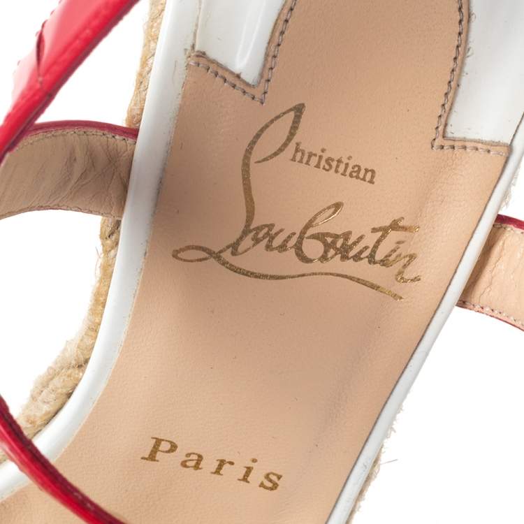 Pre Owned Christian Louboutin Tricolor Patent Leather Spachica Espadrille Wedge Sandals Size 37