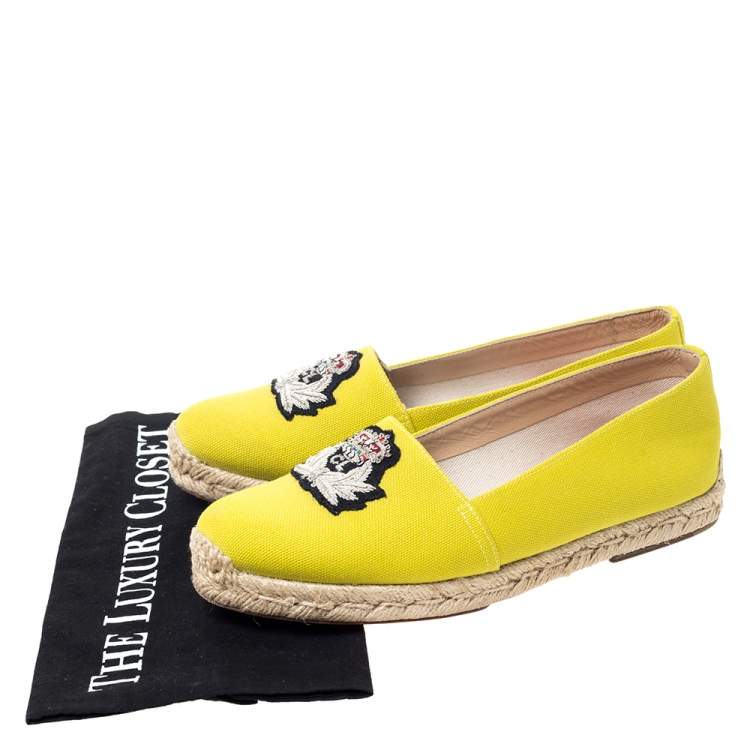 Pre Owned Christian Louboutin Yellow Canvas Gala Embroidered Crest Espadrille Loafers Size 38   