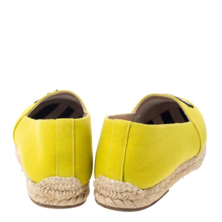 Pre Owned Christian Louboutin Yellow Canvas Gala Embroidered Crest Espadrille Loafers Size 38   