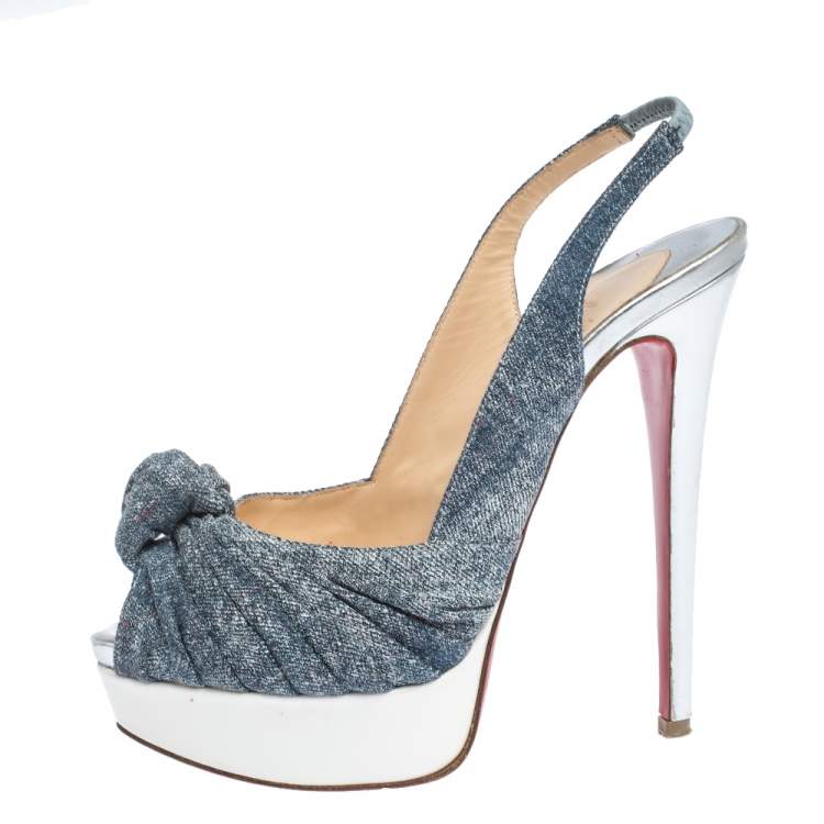 Pre Owned Christian Louboutin Tricolor Denim and Patent Leather Jenny Knotted Slingback Sandals Size 36