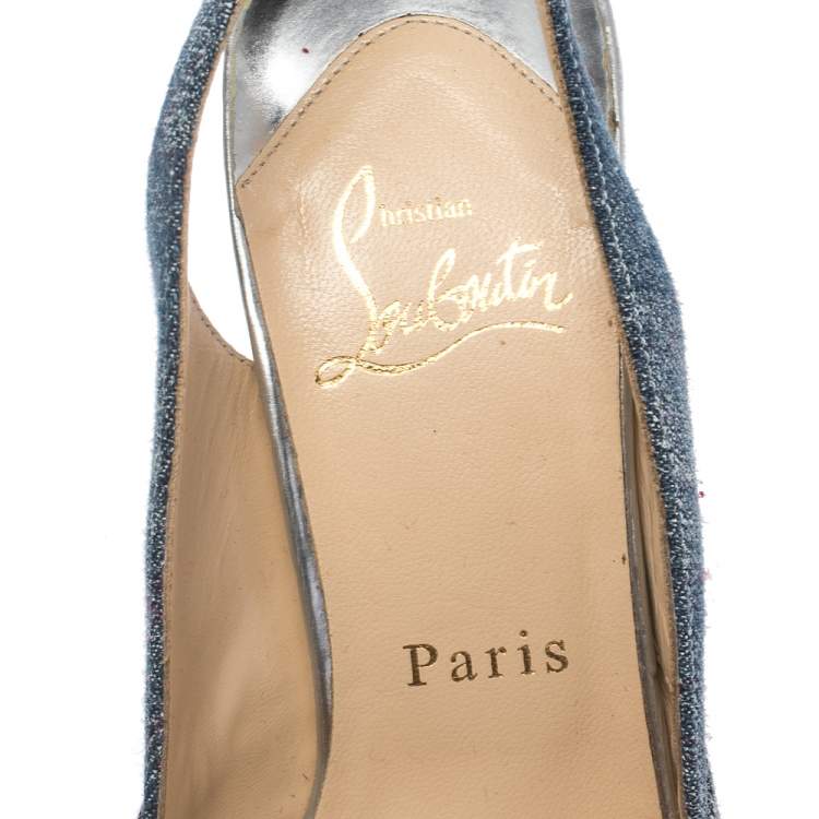 Pre Owned Christian Louboutin Tricolor Denim and Patent Leather Jenny Knotted Slingback Sandals Size 36