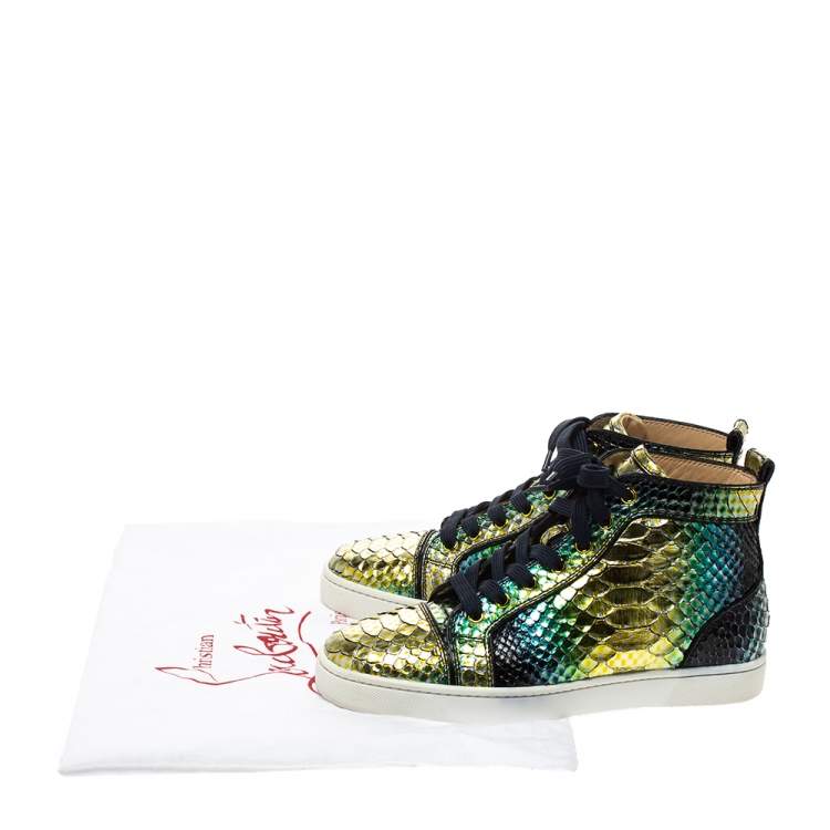 Pre Owned Christian Louboutin Metallic Multicolor Python Rantus Orlato High Top Sneakers Size 40