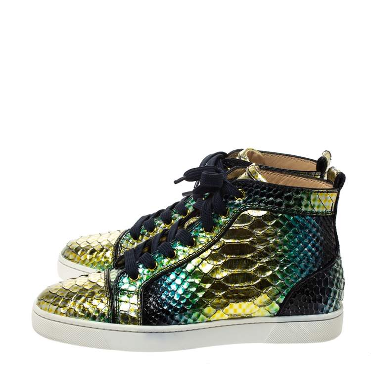 Pre Owned Christian Louboutin Metallic Multicolor Python Rantus Orlato High Top Sneakers Size 40