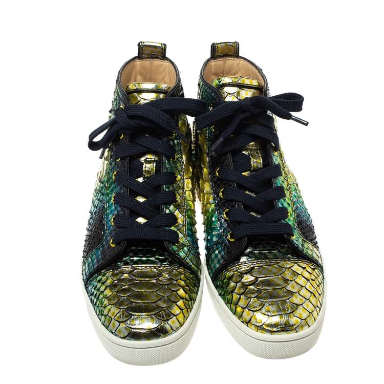 Pre Owned Christian Louboutin Metallic Multicolor Python Rantus Orlato High Top Sneakers Size 40