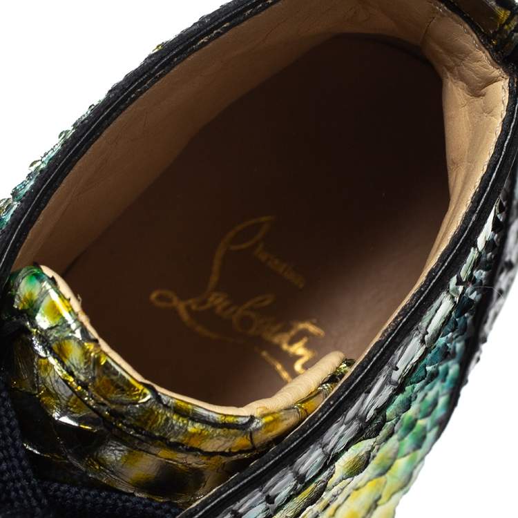 Pre Owned Christian Louboutin Metallic Multicolor Python Rantus Orlato High Top Sneakers Size 40