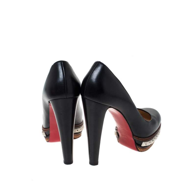 Pre Owned Christian Louboutin Black Leather Faolo Alto Studded Platform Pumps Size 41