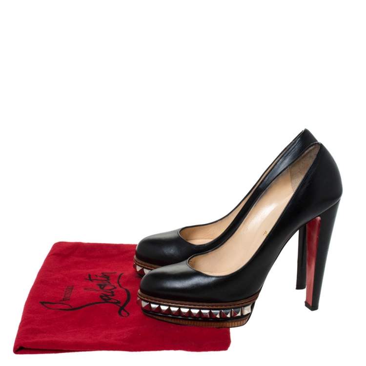 Pre Owned Christian Louboutin Black Leather Faolo Alto Studded Platform Pumps Size 41