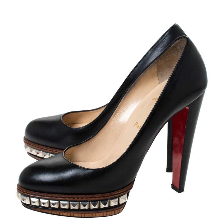 Pre Owned Christian Louboutin Black Leather Faolo Alto Studded Platform Pumps Size 41
